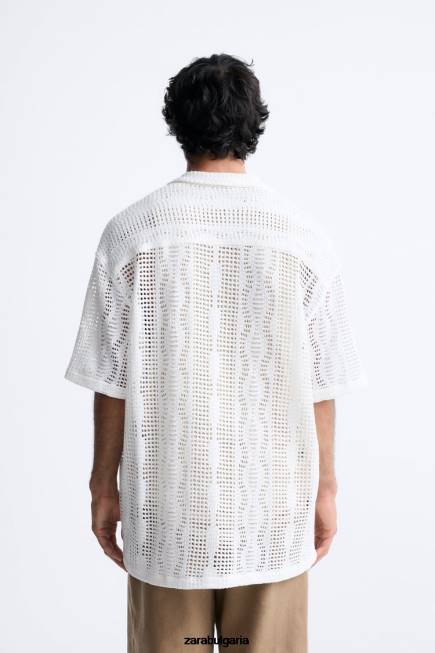 Zara облекло 66FT1005 мъже плетена на една кука текстурирана риза екрю