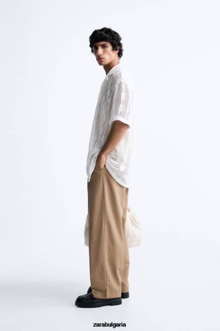 Zara облекло 66FT1005 мъже плетена на една кука текстурирана риза екрю