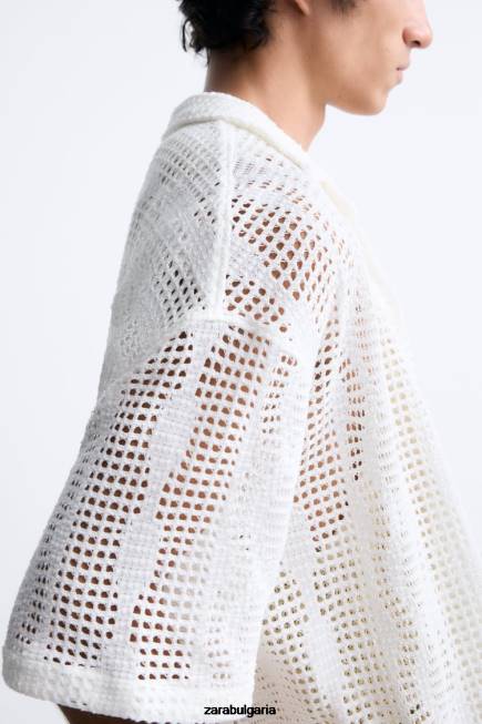 Zara облекло 66FT1005 мъже плетена на една кука текстурирана риза екрю