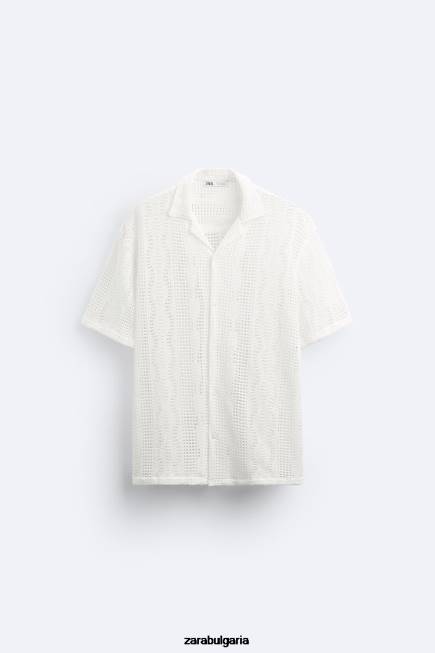 Zara облекло 66FT1005 мъже плетена на една кука текстурирана риза екрю