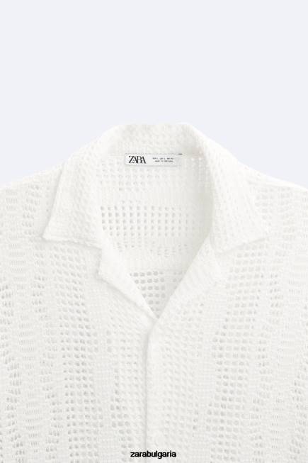 Zara облекло 66FT1005 мъже плетена на една кука текстурирана риза екрю