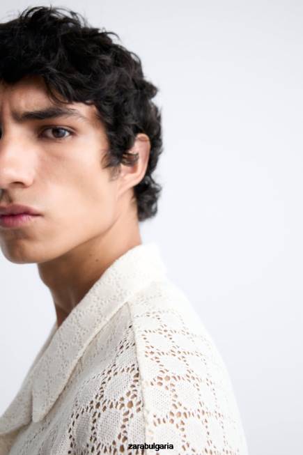 Zara облекло 66FT1009 мъже плетена на една кука текстурирана риза бежово