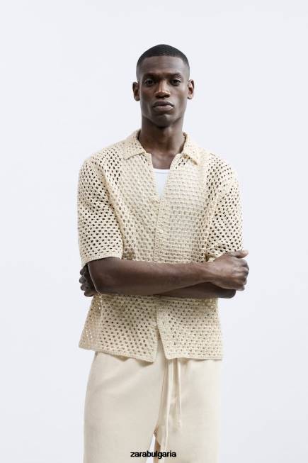 Zara облекло 66FT1010 мъже плетена на една кука текстурирана риза бяло