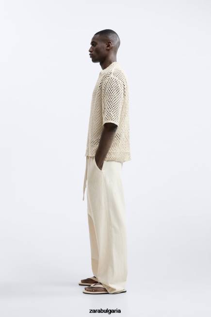 Zara облекло 66FT1010 мъже плетена на една кука текстурирана риза бяло