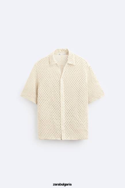Zara облекло 66FT1010 мъже плетена на една кука текстурирана риза бяло