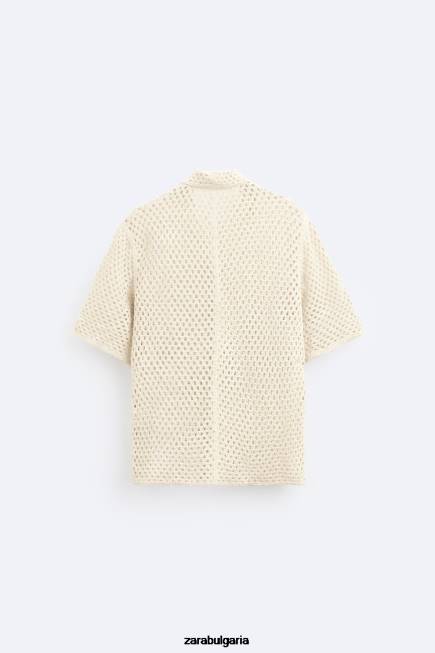 Zara облекло 66FT1010 мъже плетена на една кука текстурирана риза бяло