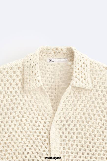Zara облекло 66FT1010 мъже плетена на една кука текстурирана риза бяло