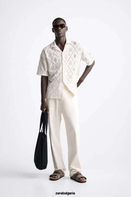 Zara облекло 66FT1012 мъже плетена на една кука текстурирана риза бяла стрида