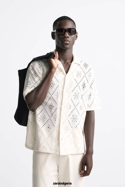 Zara облекло 66FT1012 мъже плетена на една кука текстурирана риза бяла стрида