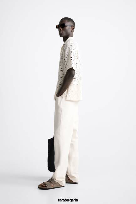 Zara облекло 66FT1012 мъже плетена на една кука текстурирана риза бяла стрида