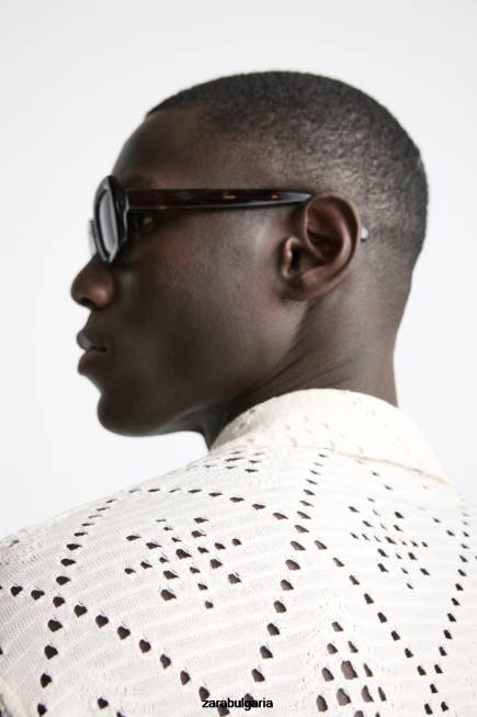 Zara облекло 66FT1012 мъже плетена на една кука текстурирана риза бяла стрида