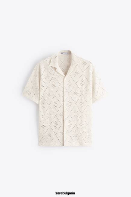 Zara облекло 66FT1012 мъже плетена на една кука текстурирана риза бяла стрида