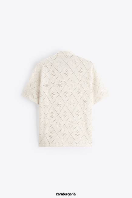 Zara облекло 66FT1012 мъже плетена на една кука текстурирана риза бяла стрида