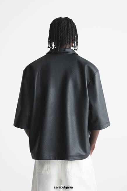 Zara облекло 66FT1017 мъже съкратено горнище от изкуствена кожа черен