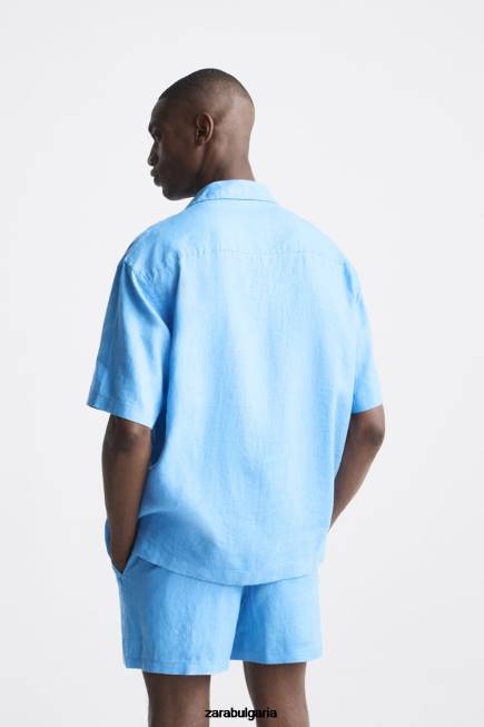 Zara облекло 66FT1019 мъже Риза от 100% лен синкав