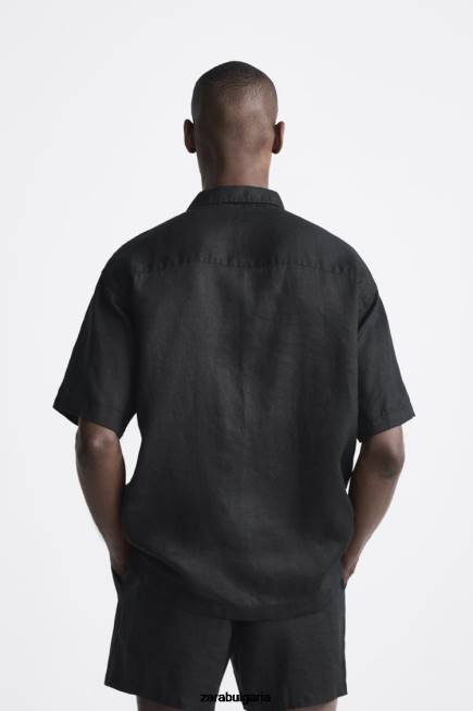 Zara облекло 66FT1020 мъже Риза от 100% лен черен