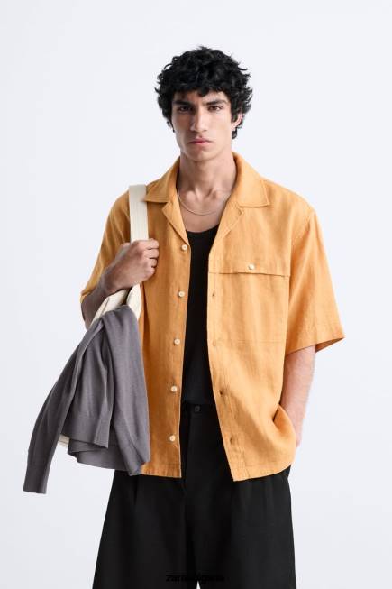 Zara облекло 66FT1022 мъже Риза от 100% лен оранжево