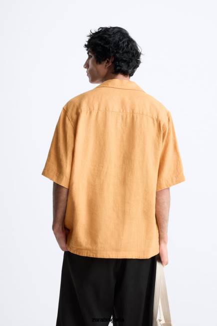 Zara облекло 66FT1022 мъже Риза от 100% лен оранжево