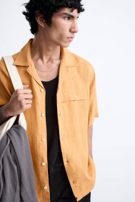 Zara облекло 66FT1022 мъже Риза от 100% лен оранжево