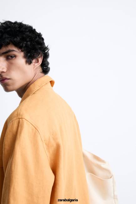 Zara облекло 66FT1022 мъже Риза от 100% лен оранжево