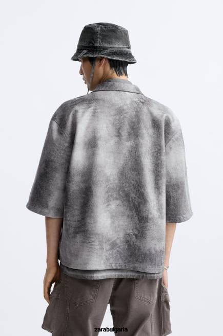 Zara облекло 66FT1169 мъже изпрана тениска от изкуствен велур антрацитно сиво