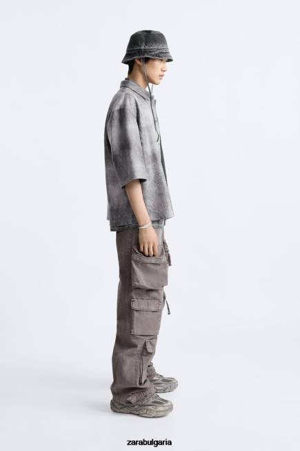 Zara облекло 66FT1169 мъже изпрана тениска от изкуствен велур антрацитно сиво