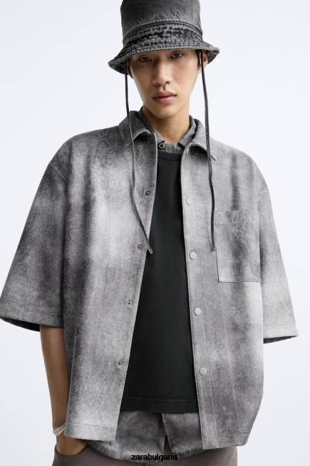 Zara облекло 66FT1169 мъже изпрана тениска от изкуствен велур антрацитно сиво