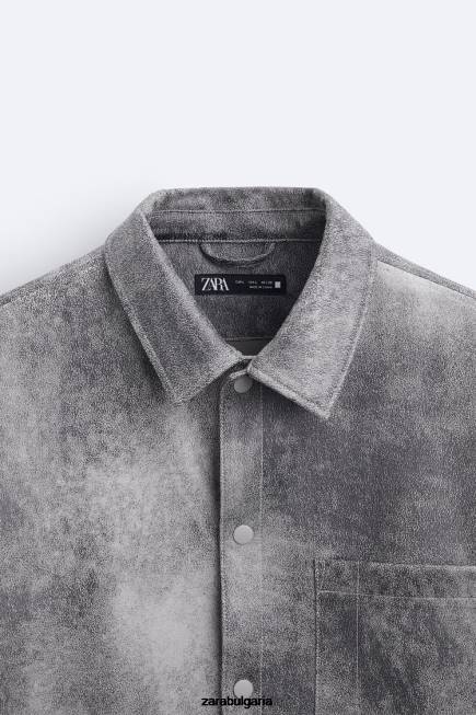 Zara облекло 66FT1169 мъже изпрана тениска от изкуствен велур антрацитно сиво