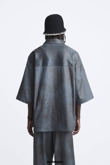 Zara облекло 66FT1171 мъже изпрана тениска от изкуствен велур сиво