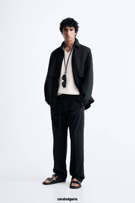 Zara облекло 66FT1173 мъже памучно - ленена горна риза антрацитно сиво