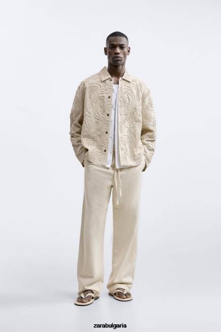 Zara облекло 66FT1176 мъже горна риза с повдигната бродерия бежово