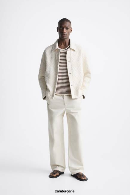 Zara облекло 66FT1177 мъже тениска с геометричен жакард екрю