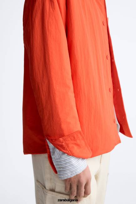 Zara облекло 66FT1178 мъже подплатена техническа тениска неоново оранжево