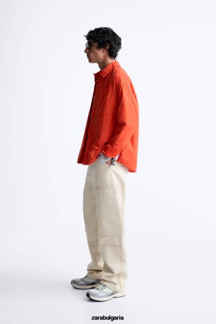 Zara облекло 66FT1178 мъже подплатена техническа тениска неоново оранжево