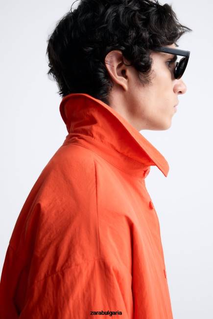 Zara облекло 66FT1178 мъже подплатена техническа тениска неоново оранжево