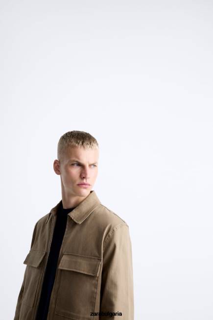Zara облекло 66FT1179 мъже тениска с джоб пясък