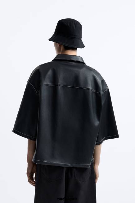 Zara облекло 66FT1181 мъже тениска от изкуствена кожа черен