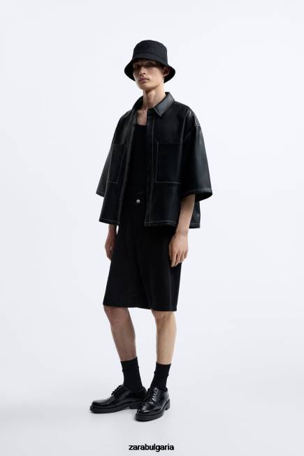 Zara облекло 66FT1181 мъже тениска от изкуствена кожа черен