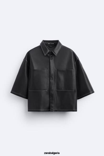 Zara облекло 66FT1181 мъже тениска от изкуствена кожа черен