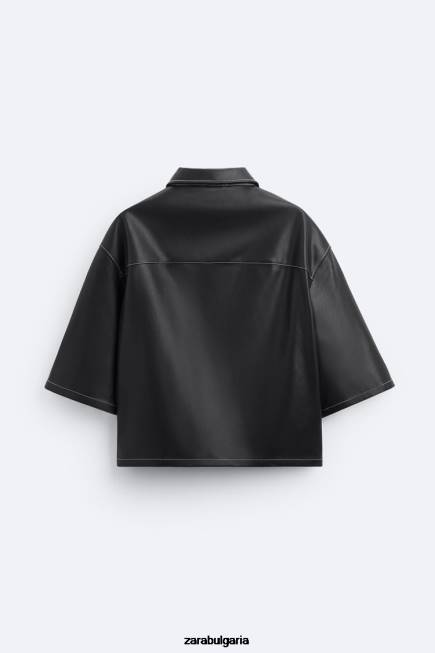 Zara облекло 66FT1181 мъже тениска от изкуствена кожа черен