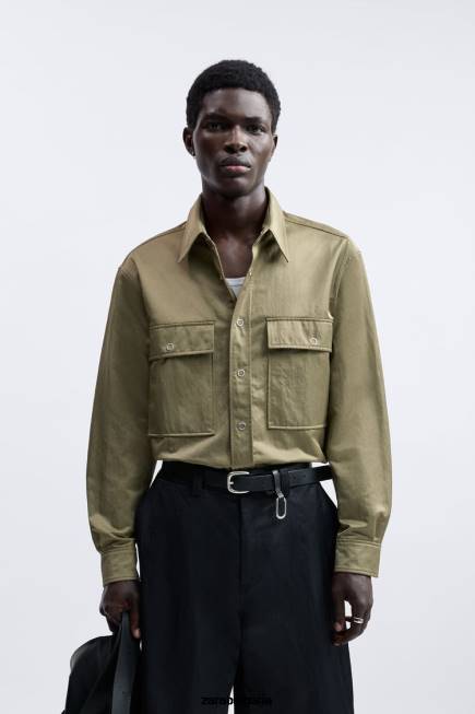 Zara облекло 66FT1182 мъже лимитирана серия на техническа тениска маслинено зелено