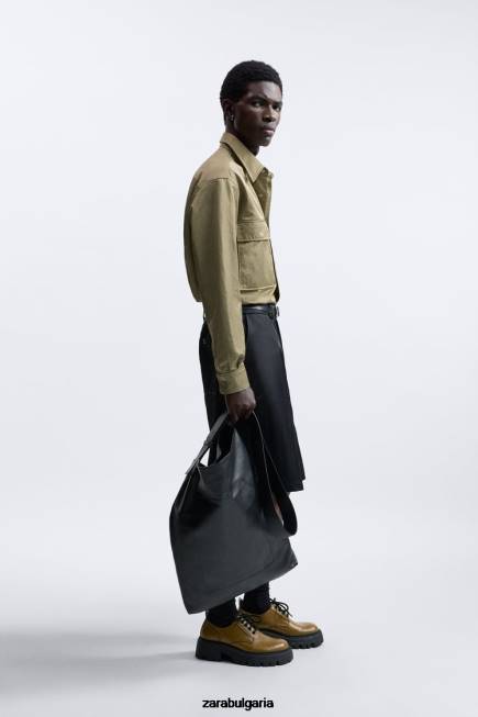 Zara облекло 66FT1182 мъже лимитирана серия на техническа тениска маслинено зелено