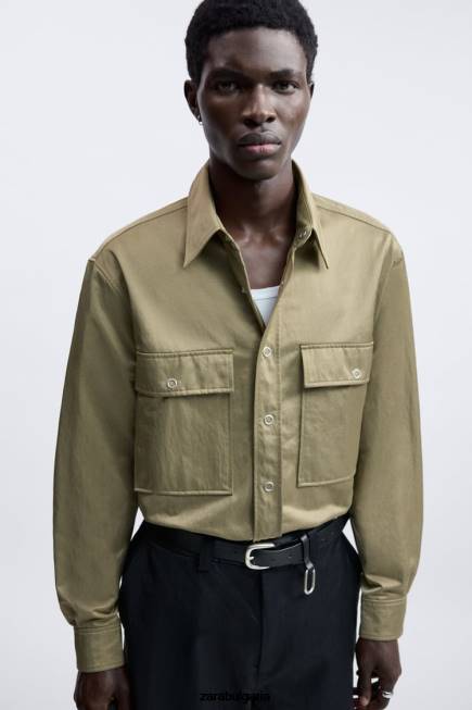 Zara облекло 66FT1182 мъже лимитирана серия на техническа тениска маслинено зелено