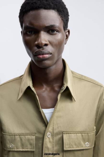 Zara облекло 66FT1182 мъже лимитирана серия на техническа тениска маслинено зелено