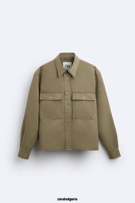 Zara облекло 66FT1182 мъже лимитирана серия на техническа тениска маслинено зелено