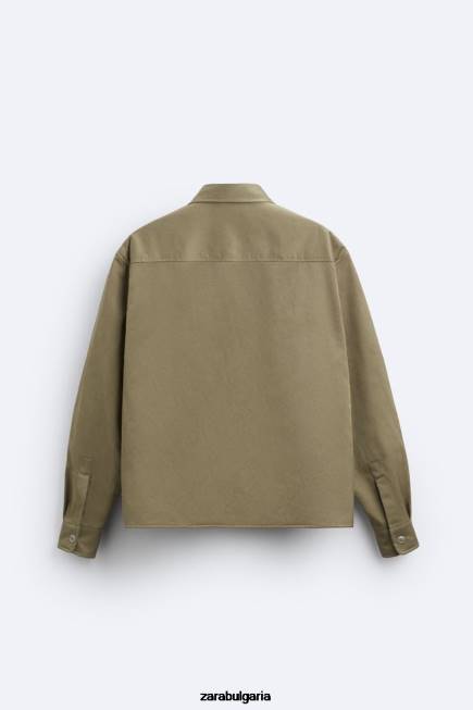 Zara облекло 66FT1182 мъже лимитирана серия на техническа тениска маслинено зелено