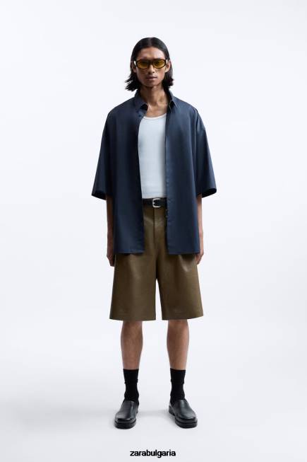 Zara облекло 66FT1186 мъже ограничено издание на риза с квадратна форма тъмносин