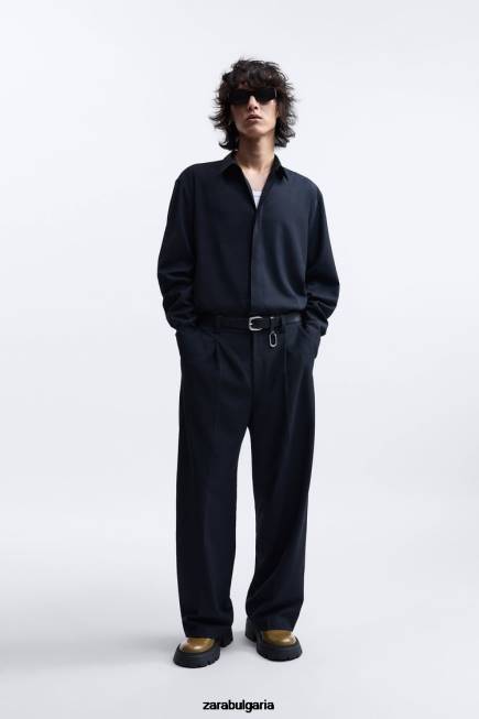 Zara облекло 66FT1188 мъже ограничено издание на тениска с големи размери тъмносин