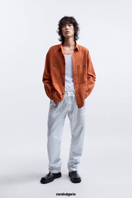 Zara облекло 66FT1189 мъже ограничено издание на риза със спокойна кройка оранжево