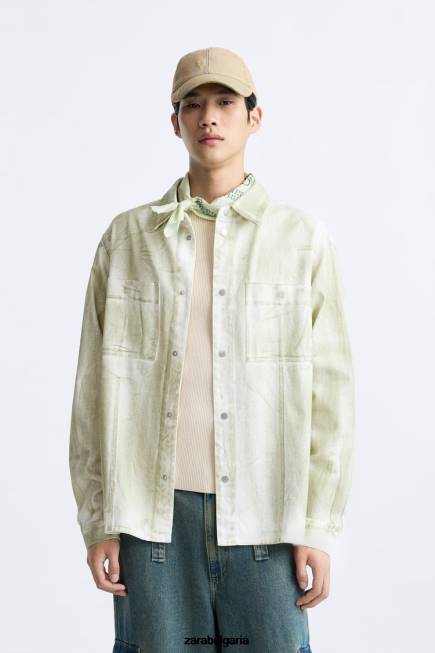 Zara облекло 66FT1190 мъже тениска с щампа на боя екрю/каки